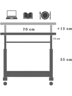 Tekno Trust 70 cm Yükseklik Ayarlı ve Klavyelikli Laptop Sehpası ve Çalışma Masası - Atlantik Çam (Tekerli) Ova