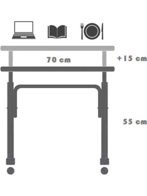 Tekno Trust LED Yükseklik Ayarlı Laptop Sehpası ve Çalışma Masası - Ceviz 70X40 (Tekerli) 70 cm Kahverengi 2 Yı