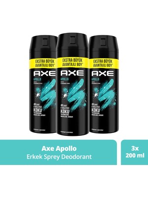 Axe Erkek Sprey Deodorant Apollo 48 Saat Etkileyici Koku 200 Ml X3