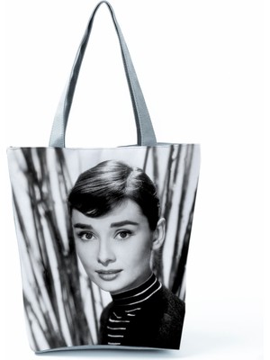 Xifu Shop B 1451 Audrey Hepburn Tarzı Audrey Hepburn Baskılı Çanta Klasik Yüksek Kapasiteli Kadın Depolama Omuz Çantası Günlük Ekolojik Yeniden Kullanılabilir Alışveriş Çantası Özel Desen (Yurt Dışından)