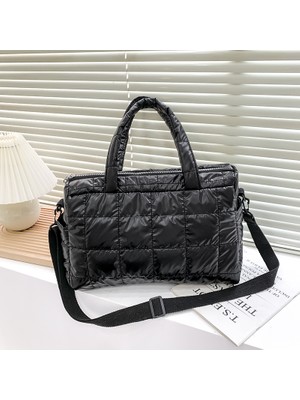 Xifu Shop B Stil2-Siyah Stili 30-50CM 2022 Yeni Kış Tek Omuzlu Tote Kadın Uzay Ped Pamuk Yorgan Çantası Kova Çanta El Çantası Sac A Main Carteira Bolsa Feminina (Yurt Dışından)