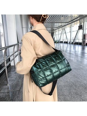 Xifu Shop B Stil2-Siyah Stili 30-50CM 2022 Yeni Kış Tek Omuzlu Tote Kadın Uzay Ped Pamuk Yorgan Çantası Kova Çanta El Çantası Sac A Main Carteira Bolsa Feminina (Yurt Dışından)