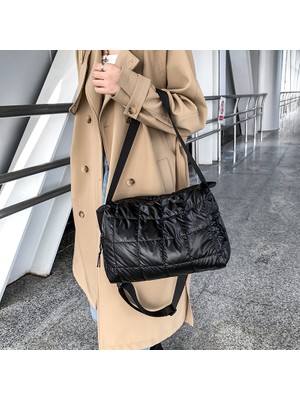 Xifu Shop B Stil2-Siyah Stili 30-50CM 2022 Yeni Kış Tek Omuzlu Tote Kadın Uzay Ped Pamuk Yorgan Çantası Kova Çanta El Çantası Sac A Main Carteira Bolsa Feminina (Yurt Dışından)