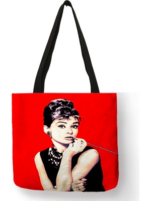 Xifu Shop B No.7 Tarzı Kadınlar Için Özel Tasarım Çanta Eco Keten Alışveriş Çantası Audrey Hepburn Baskılı Yeniden Kullanılabilir Alışveriş Çantaları Bayanlar Moda El Çantası (Yurt Dışından)