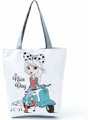 Xifu Shop B HL0190 Tarzı Bayan Yeni Moda Tüm Maç Tote Hemşire Aşk Baskılı Çanta Karikatür Çevre Dostu Plaj Çantası Yüksek Kapasiteli Alışveriş Çantaları (Yurt Dışından)