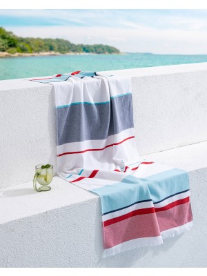 Madame Coco Ella  Pamuk Plaj Havlusu - Turkuaz/kırmızı - 70X150 cm