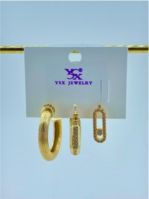 Vita Style Zirkon Taşlı 3'lü Gold Küpe