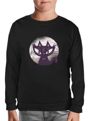 Lord T-Shirt Cadılar Bayramı - Kara Kedi Siyah Çocuk Sweatshirt