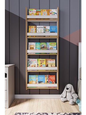 Zeo Wood Design Montessori 5 Raflı Mdf Çocuk Kitaplığı 154*60