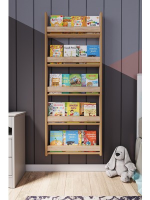 Zeo Wood Design Montessori 5 Raflı Mdf Çocuk Kitaplığı 154*60 - Sonoma