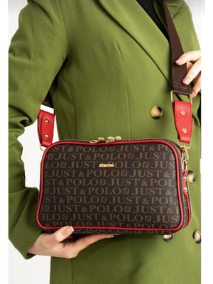 Just Polo Kadın Kahve-Kırmızı 5 Bölmeli Çapraz Omuz Çantası -2053