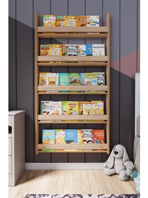 Zeo Wood Design Montessori 5 Raflı Mdf Çocuk Kitaplığı 154*80 cm - sonoma