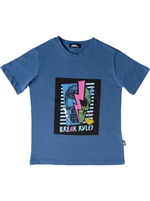 No Fear Mavi Şimşek Baskılı Bisiklet Yaka Kısa Kol Erkek Çocuk T-Shirt B500321
