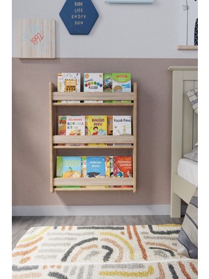 10 cm Montessori 3 Raflı Çocuk Kitaplığı 80X60 cm - Sonoma Modern Modern Mdf Pembe 80 cm 3