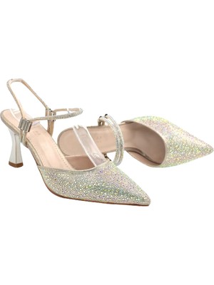 Prego (Park Moda) Damla Taşlı Burnu Kapalı Topuklu Kadın Ayakkabı Altın