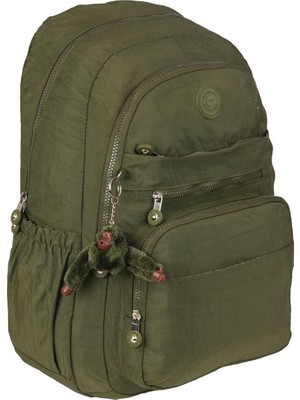 Relaxion Haki Yeşil Su Geçirmez Krinkıl Kumaş Geniş Iç Hacimli Günlük & Okul Sırt Çantası