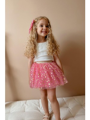 Le Mabelle Pembe  Yıldız Baskılı Kız Çocuk Tül Etek - Pauline