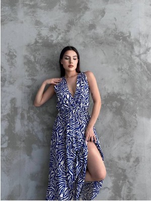 Zf Butik Desenli Viskon Kruvaze Elbise