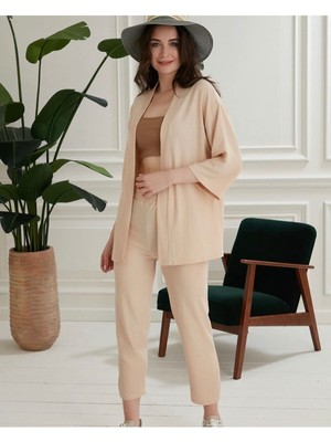 Zf Butik Bürümcük Kimono Pantolon Takım