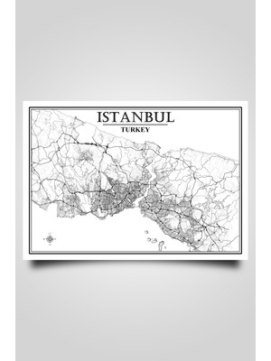 Hari Tasarım Istanbul Şehir Haritası Çerçevesiz Poster-Iki Kıta Temalı-Harita Sanatı, Map Art Design