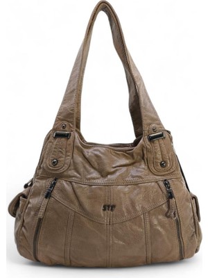 Baginn Yıkama  Deri Kadın Omuz Çantası 571 Collection Vegan Deri 40*25 cm