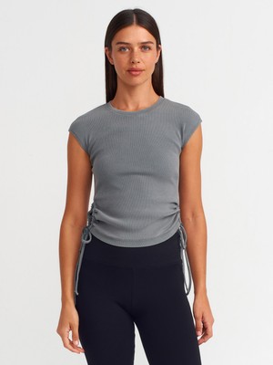 Dilvin 31018 Yıkama Efektli Top-Gri