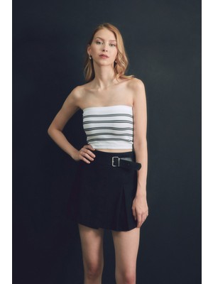 FullaModa Çizgili Straplez Büstiyer