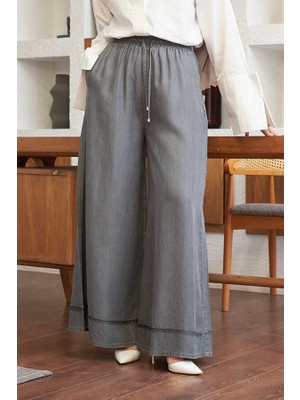 Neways Lastikli Bol Paça Pantolon Gri %100 TENSEL Kadınlar İçin Rahat ve Şık Tasarım