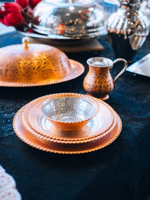 Bakır Concept Bakır Yemek Takımı Dar Kıvrımlı Model Mat Renk (6 Kişilik)