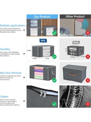 Fsfeng 90 L Büyük Saklama Torbaları, 6'lı Paket Katlanabilir Giysi Saklama Kutuları, Katlanabilir Battaniye Saklama Torbaları, Kapaklı ve Saplı Düzenleme ve Saklama, Battaniye, Yorgan, Ça (Yurt Dışından)