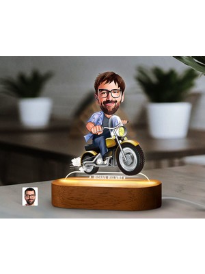 Bk Gift Kişiye Özel Motorcu Karikatürlü Dekoratif 3D Biblo LED Işıklı Gece Lambası-1, Arkadaşa Hediye