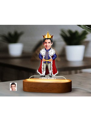 Bk Gift Kişiye Özel Kral Karikatürlü Dekoratif 3D Biblo LED Işıklı Gece Lambası-1, Arkadaşa Hediye