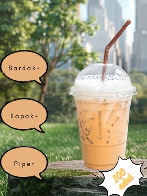 Pem Ambalaj 14 OZ Plastik Pet Milkshake Limonata Bardak Kapak Pipetli 100 Adet