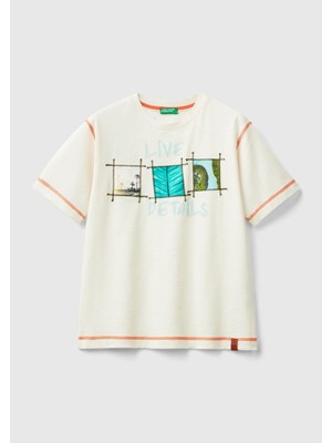 Benetton Erkek Çocuk Ekru T-Shirt 3BR4C10IW-015