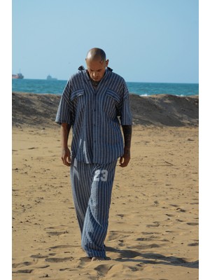 Gothamvibes Erkek Antrasit Çizgili Keten Takım