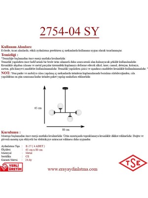 Eray Aydınlatma Opal Camlı 4lü Siyah Avize