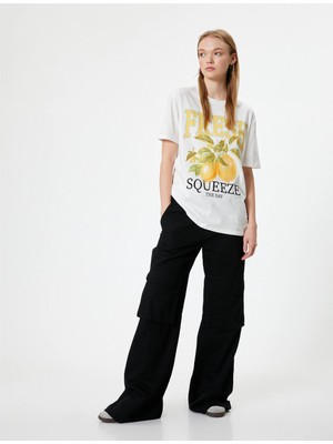 Koton 4Sal11132Ik 010 Ekru Genc Kız Jersey Kısa Kollu T-Shırt