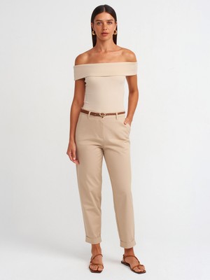 Dilvin 71531 Örgü Kemerli Chino Pantolon-Camel