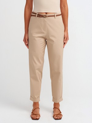 Dilvin 71531 Örgü Kemerli Chino Pantolon-Camel