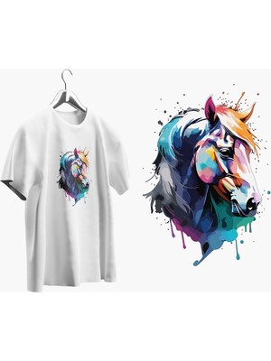 X7 Design Art  Oversize Kalıp Bisiklet Yaka At Baskılı T-Shirt