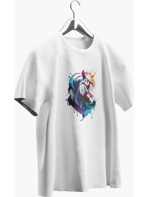 X7 Design Art  Oversize Kalıp Bisiklet Yaka At Baskılı T-Shirt