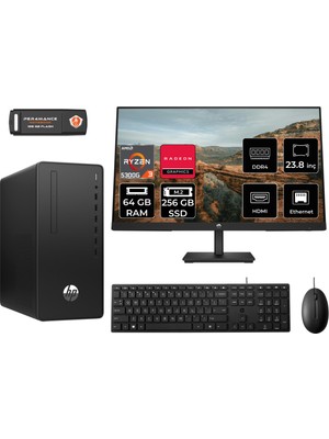 Hp 295 G9 Amd Ryzen 3 5300G 64GB 256GB SSD 23.8" Fhd Monitör 6D391EA Fdos Masaüstü Bilgisayar & Per4 USB Bellek 6D391EAMNT346