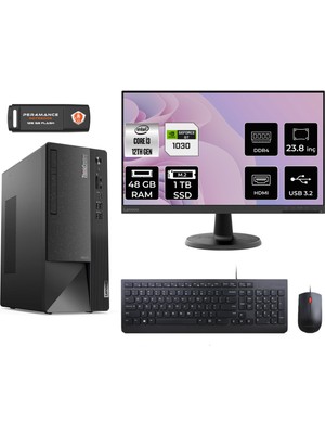 Lenovo Thinkcentre Neo 50T Intel Core I3 12100 48GB 1tb SSD GT1030/4GB 23.8" Fhd Monitör Fdos 11SC001ATX Masaüstü Bilgisayar & Per4 USB Bellek 11SC001ATXMNT3343