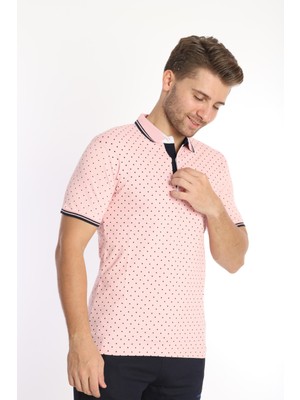 Piyera Erkek Pembe Amerikan Pike Kumaş Puantiye Model Polo Yaka Kısa Kol T-Shirt - 13