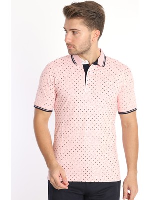 Piyera Erkek Pembe Amerikan Pike Kumaş Puantiye Model Polo Yaka Kısa Kol T-Shirt - 13