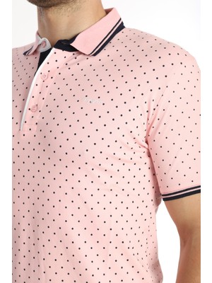 Piyera Erkek Pembe Amerikan Pike Kumaş Puantiye Model Polo Yaka Kısa Kol T-Shirt - 13