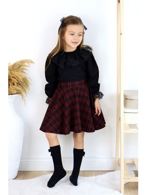 Parla Kids Kız Çocuk Black Rose Etek Gömlek Toka Takım