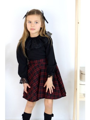 Parla Kids Kız Çocuk Black Rose Etek Gömlek Toka Takım