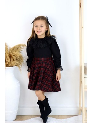 Parla Kids Kız Çocuk Black Rose Etek Gömlek Toka Takım