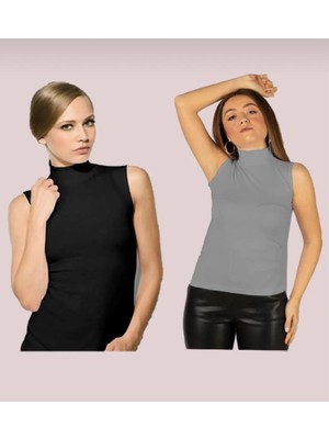 Mavimoure Kadın Sıfır Kol Yarım Balıkçı Likralı Esnek Badi 2li Body (2 Adet)